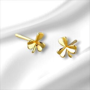 New 925 Silver Plated 14K Gold Clover Stud Earrings
